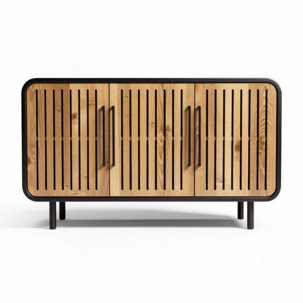 Meuble de rangement en bois avec portes à lames dimensions 150 x 45 x 60cm