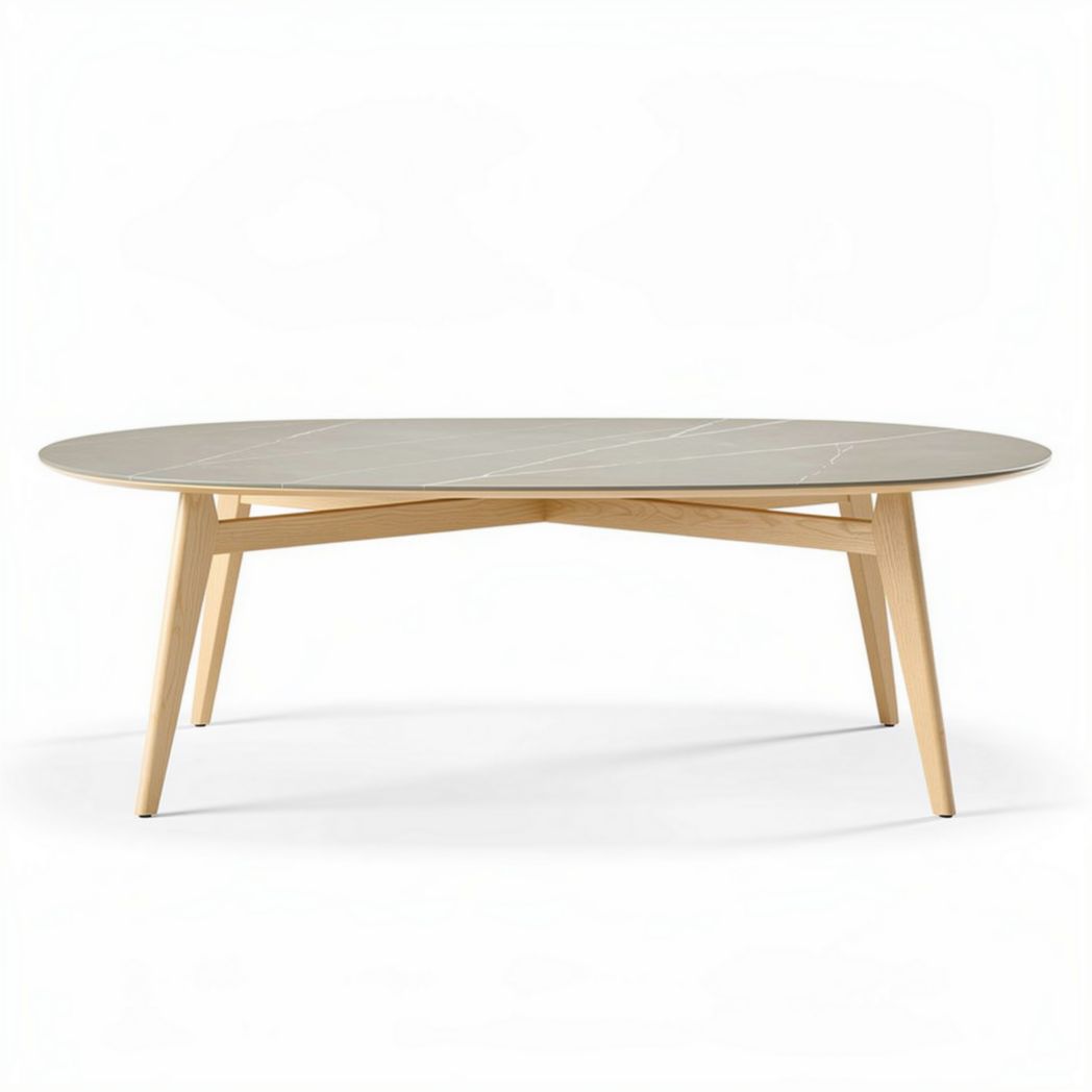 Table basse ovale en bois clair et feuilleté dimensions 120 x 80 x 75cm