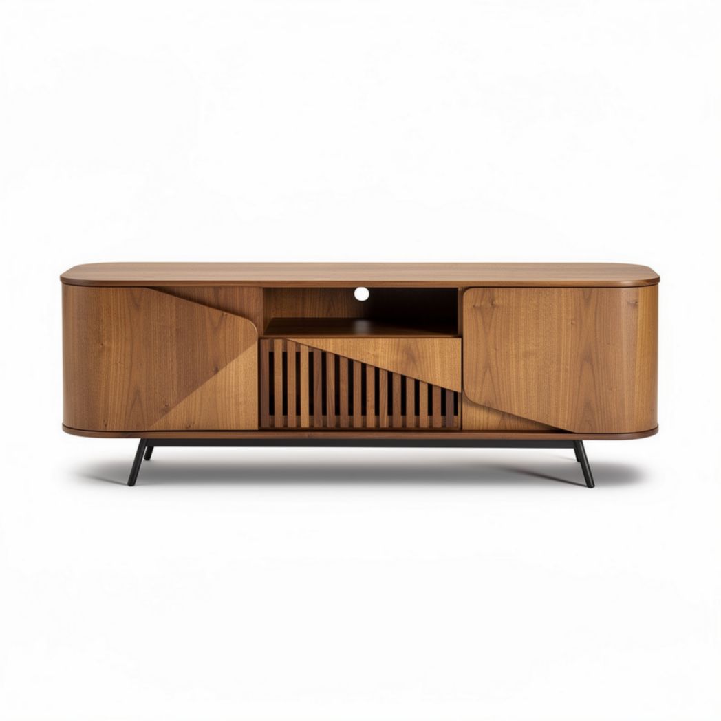 Meuble TV en bois noyer avec compartiments de rangement 150 x 40 x 45cm