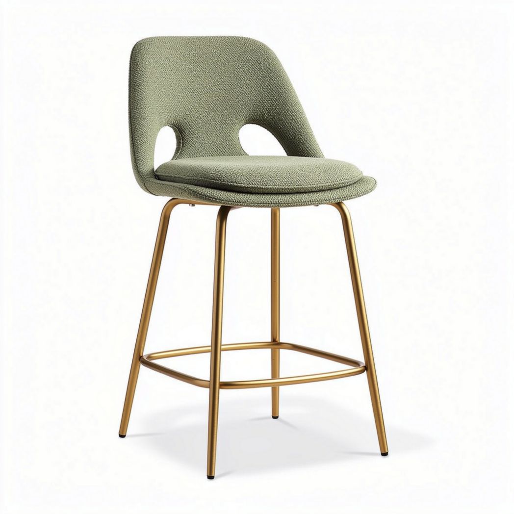 tabouret de bar en tissu vert avec structure en métal doré 40 x 40 x 100cm