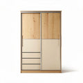 Armoire en bois avec portes coulissantes et tiroirs beige 150 x 60 x 200cm