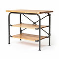 Table de cuisine en bois bambou avec étagères en métal 90 x 60 x 75cm