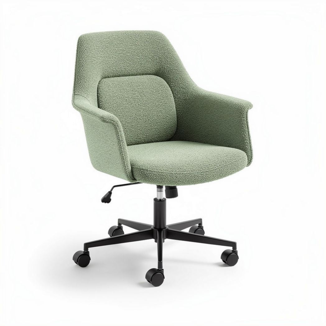 Chaise de bureau ergonomique en tissu vert avec roulettes et réglable en hauteur 50 x 60 x 90cm