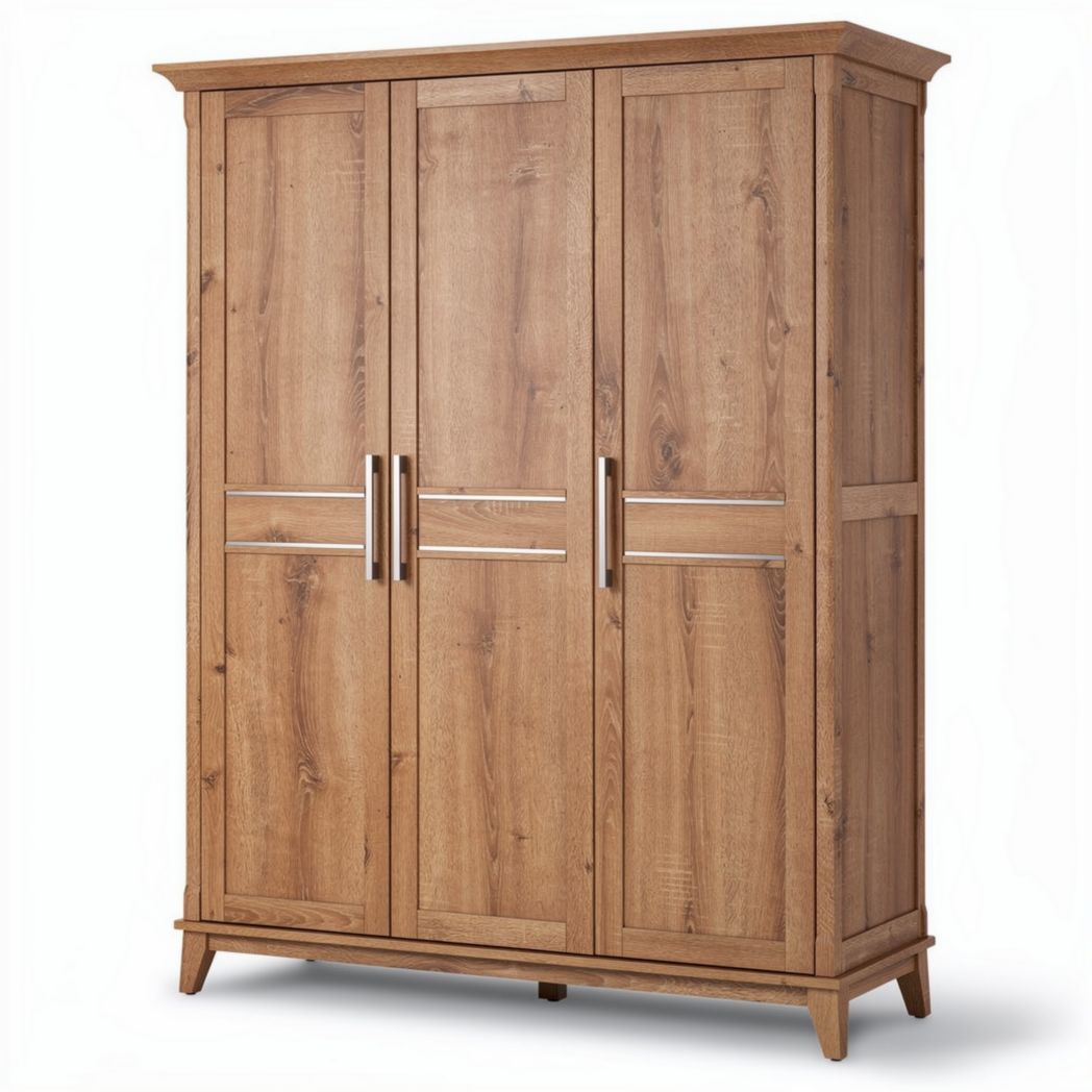 Armoire en bois massif couleur chêne 180 x 120 x 40cm avec 3 portes