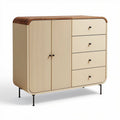 Buffet en bois mélaminé beige avec portes et tiroirs en noir 120 x 50 x 80cm