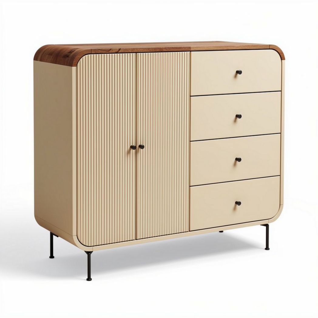Buffet en bois mélaminé beige avec portes et tiroirs en noir 120 x 50 x 80cm