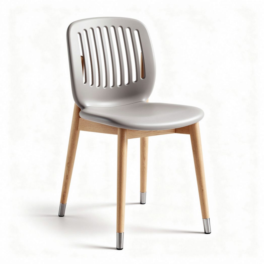Chaise en plastique gris avec pieds en bois de hêtre dimensions 40 x 45 x 80cm