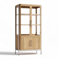 Vitrine en bois naturel avec portes en verre et rangement inférieur 180 x 80 x 40cm