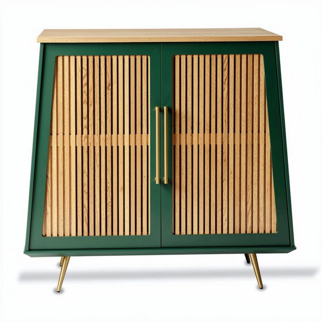 Buffet en bois avec portes en lattes couleur verte dimension 100 x 50 x 80cm